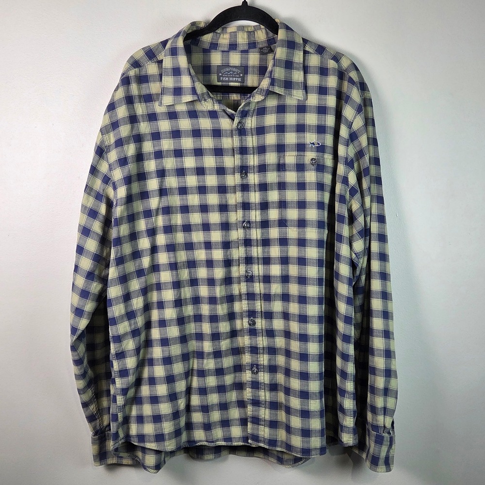 Fish Hippie Rumfront Shirt Mens XXL Green Plaid Excellent Cotton FH-RF19201-1